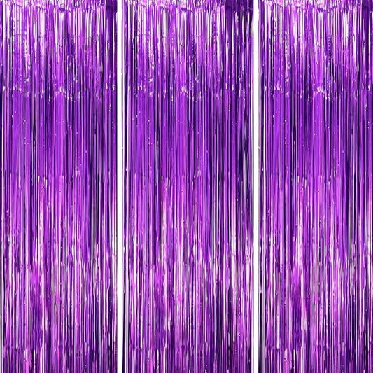 3 Pack 3.3x8.2 Feet Purple Foil Fringe Backdrop Curtains, Tinsel Streamers Birthday Party Decorations, Fringe Backdrop for Graduation, Baby Shower, Gender Reveal, Disco Party