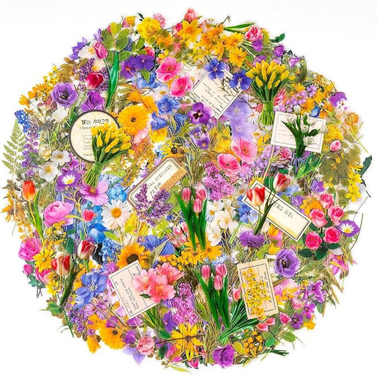 320Pcs Flower Stickers, Cute Vintage Floral Sticker for Kids, Clear Wildflower Stickers for Water Bottles, Scrapbooking, Card Making, Crafts, Laptop