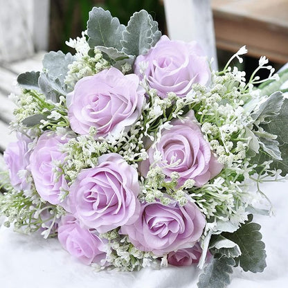 FiveSeasonStuff Real Touch Roses Artificial Flowers, Wedding Silk Flowers Bouquet & Floral Arrangement 12 Stems (Pale Lavender)