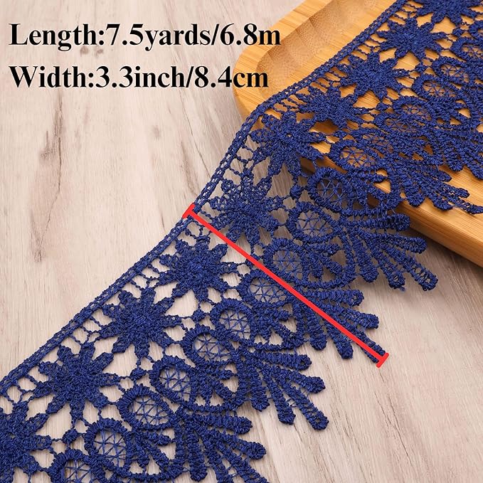 Green Lace Trim 7.5 Yards Wide Embroidered Floral Trim Edge Venise Lace Ribbon for Wedding Dress Crafting, Costume Design, DIY Apparel Embellishment, Home Decor