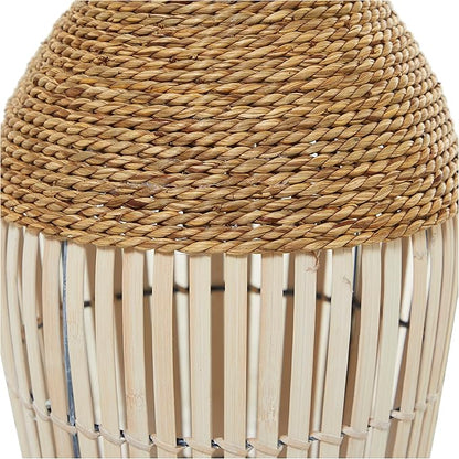 Deco 79 Seagrass Handmade Decorative Vase Wrapped Tall Floor Centerpiece Vase with Open Framed Cream Bamboo Center, Vase for Home Decoration 10" x 10" x 25", Brown