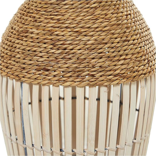 Deco 79 Seagrass Handmade Decorative Vase Wrapped Tall Floor Centerpiece Vase with Open Framed Cream Bamboo Center, Vase for Home Decoration 10" x 10" x 25", Brown