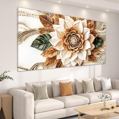 Tarfupth Boho Flower Canvas Wall Art for Living Room White and Brown Large Canvas Prints Botanical Pictures for Bedroom Office Home Decor 29"x58"