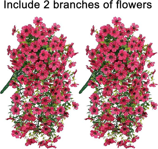 INSPRING Artificial Faux Outdoor Outside Flowers Plants, 2 PCS Fake Silk UV Resistant Look Real Hotpink Daisy Trailing Vines for Front Door Porch Planter Urn Patio Balcony Decoration