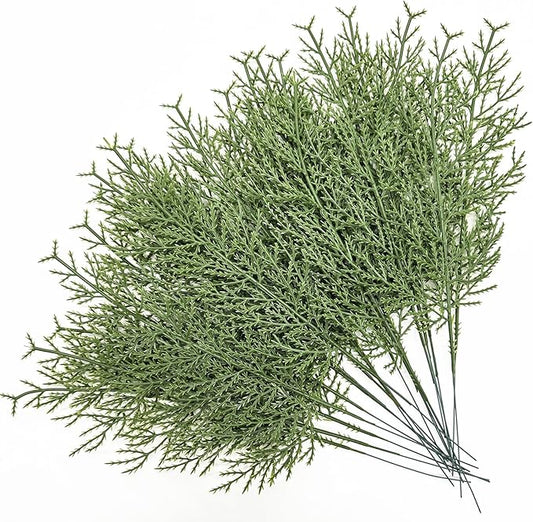 Artificial Pine Branches Faux Cedar Stems 20 Pcs, Fake Leaves Greenery Plants Pine Needles Picks Evergreen DIY Garland Wreath Arrangement Indoor Outdoor Garden Decor Home Wedding Christmas Decoration