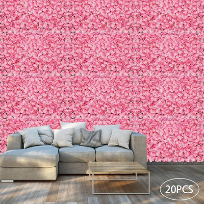 Flower Wall Panel Floral Backdrop,20Pack Pink Flower Wall Decor,Silk Rose Wall, Artificial Flower Wall Backdrop Faux Flower Panel for Wedding