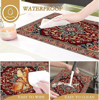 Boho Placemats,Persian Original Tribal Table Mats Set of 6,12x18 Inch,Waterproof Oil-Proof Washable and Reusable Linen placemats Holiday Party Kitchen Table Decorations