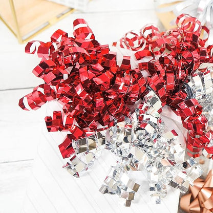 CT CRAFT LLC Gift Bows 22 PCS Set Multi Colored Assorted - Bow x 18 pcs + Kegg Roll x 4 pcs- Silver/Red/Rose Gold, Holiday Christmas Birthday Party Wrapping