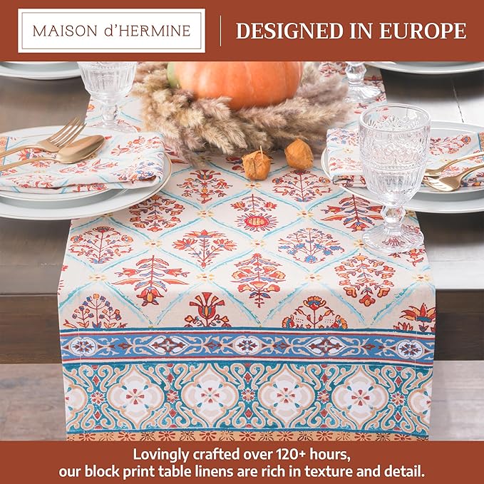 Maison d' Hermine Table Runner 100% Cotton Double Layer Table Runners 72 inches Long for Thanksgiving Christmas Decorations Home Kitchen Dining Party Wedding (Romane, 14.5" x 72")