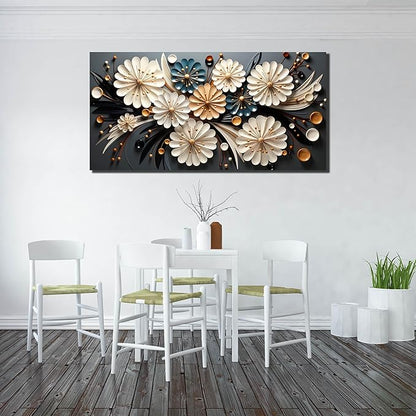 Large Wall Art for Living Room Bedroom Home Office Gold Flower Pictures Wall Art Modern Floral Artwork Framed Wall Decor Canvas Prints 29x59 In