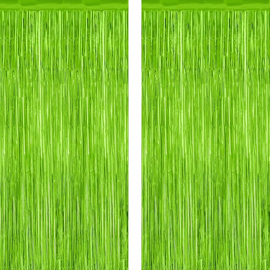2 Pack Backdrop Curtains, 3.28 Feet x 7.05 Feet Grass Green Fringe Curtains, Metallic Tinsel Backdrop Foil Curtains Streamer, Party Supplies Party Decorations Photo Props