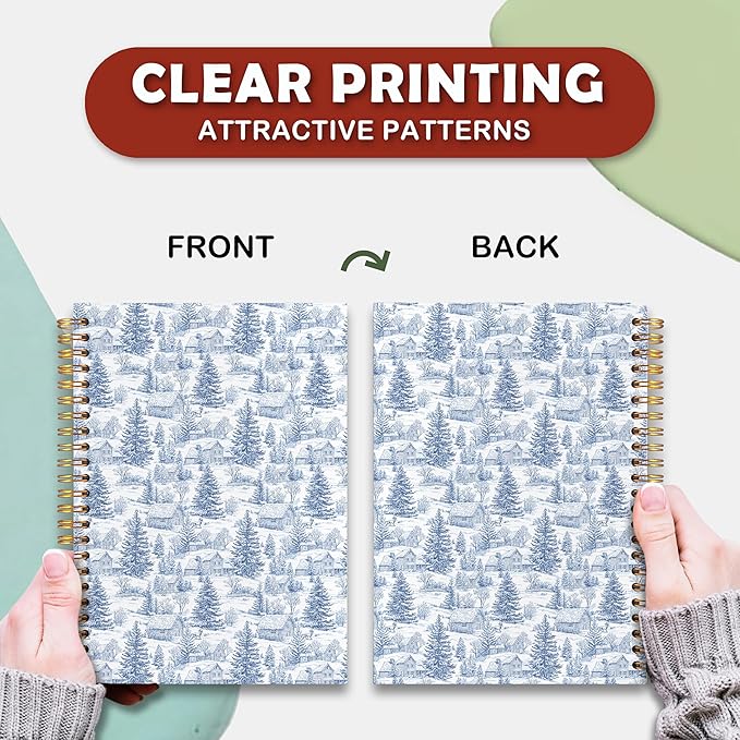 VIIJJUE Blue and White Chinoiserie Christmas Farmhouse Notebook for Women, Vintage French Country Toile de Jouy Journal, Xmas Tree Winter Hardcover Spiral Notebooks, 5.5x8.3 Inch
