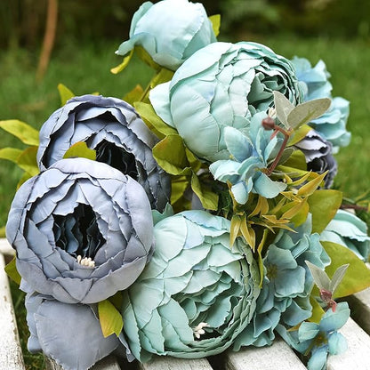 FiveSeasonStuff Vintage Artificial Peonies Silk Peony Flowers and Hydrangeas for Wedding Bridal Home Décor – Beautiful Floral Centerpiece Arrangement Decoration with 2 Bouquets (Mixed Blue)
