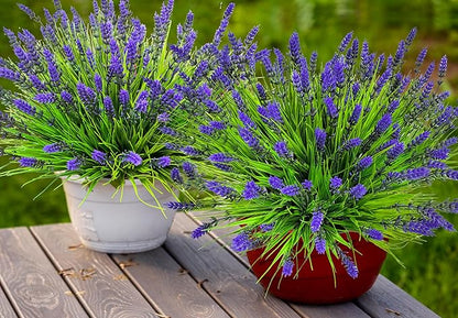 Artificial Faux Plants Flowers for Outdoors Decor, 22 Pcs Fake Lavender Flowers Outdoor UV Resistant, Realistic No Fade Realistic Outdoor Plants Greenery Shrubs for Porch Garden Yard Window Box Home