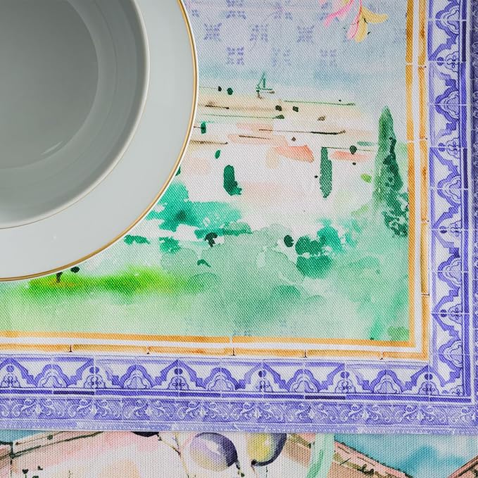 Maison d' Hermine Tablerunners 100% Combed Cotton Premium Table Runner Decorative Table Cover, Home, Kitchen, Parties & Camping, Luberon, Double Layer - (14.50"x72")