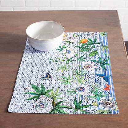 Maison d' Hermine Placemats Set of 4 100% Cotton Washable Cloth Place Mats, Reusable Table Mats for Kitchen Dining Decoration, Party, Wedding, Restaurant Spring/Summer (Passiflora, 13" x 19")