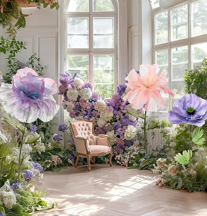Large Artificial Flowers, 5.58ft Giant Standing Poppy Decorations, Handcrafted Huge Flowers for Wedding, Garden, Hotel, Office, Art Gallery, Photography Props & Shop Window Display (1, Purple)