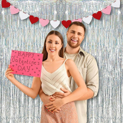 BRAVESHINE Silver Streamers Party Backdrop - 2Pcs 3.2x8.2ft Tinsel Foil Fringe Curtain for Christmas/New Years/Birthdays/Bachelorette/Anniversary/Engagement/Dance Ball/Winter’s Snowflake Decorations