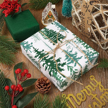 Whaline 100 Sheets Christmas Tree Tissue Paper Dark Green Folded Flat Woodland Tree Wrapping Paper Green Gift Wrapping Tissue Papers Rustic Art Crafts for Home DIY Gift Box Xmas Winter Decoration