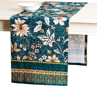 Maison d' Hermine Table Runner 100% Cotton Single Layer Table Runners 72 inches Long for Thanksgiving Christmas Decorations Home Kitchen Dining Party Wedding (Luxury Loft - Dark Teal, 14.5" x 72")