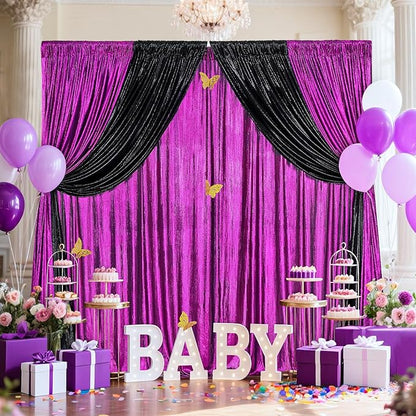 9.6x8FT Black Sequin Curtains: Photo Backdrop Drapes 2 Pieces 4.8x8FT Birthday Backdrop for Hallween Decorations Arch Backdrop