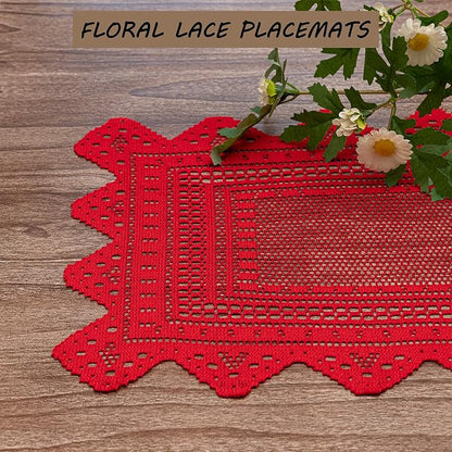 Jayla 2 Pcs Rectangle Lace Placemats for Tables Embroidered Lace Tablemats Vintage Crochet Floral Table Runner Vintage Wedding, Tea Party Decor,12x17 Inch