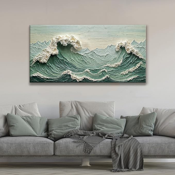 Sea Wave Abstract Green Wall Art For Living Room Artwork Canvas Art Wall Decor Painting Abstract Wall Decor Print Picture For Bedroom Office Hotel Home Wall Decoration 24 X 48 Inch