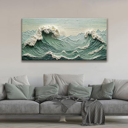 Sea Wave Abstract Green Wall Art For Living Room Artwork Canvas Art Wall Decor Painting Abstract Wall Decor Print Picture For Bedroom Office Hotel Home Wall Decoration 24 X 48 Inch