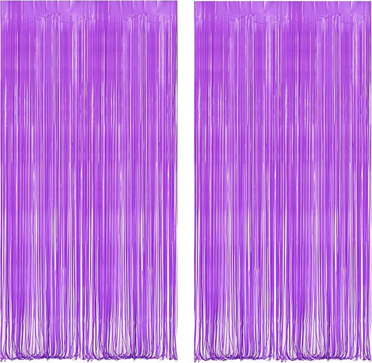 BRAVESHINE Tinsel Photo Backdrop Curtains - 2Pcs 3.2x8.2ft Pastel Purple Foil Fringe Streamer for Hunters/Christmas/Birthdays/Bachelorette/Engagement/Valentines/Mermaid/Butterfly Party Decorations