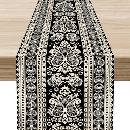 Vintage Paisley Table Runner, Retro Damask Vintage Boho Farmhouse Rustic Table Center Decor for Home Kitchen Dining Patio Holiday Party Indoor Outdoor Table Decorations 13x72 inch