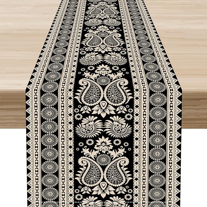 Vintage Paisley Table Runner, Retro Damask Vintage Boho Farmhouse Rustic Table Center Decor for Home Kitchen Dining Patio Holiday Party Indoor Outdoor Table Decorations 13x36 inch