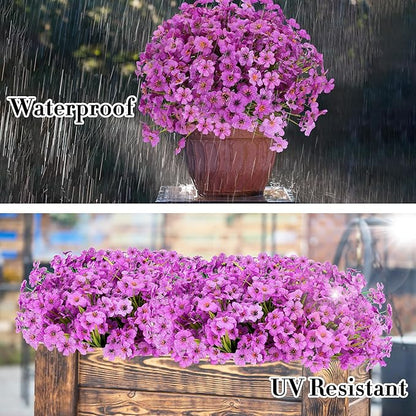 20 Bundles Artificial Flowers for Outdoors Decorations, Fake Flowers Faux Plants Silk Colorful Daisy Eucalyptus Flowers Realistic UV Resistant for Garden Patio Porch Box Home Decor, Purple