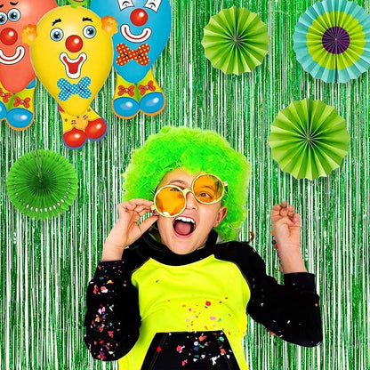 Green Tinsel Curtain Party Backdrop - GREATRIL Foil Fringe Streamers for St Patrick’s Day/Luau/Turtle/Hawaiian/Dinosaur/Ghost/Football/Christmas Decorations 2 Packs