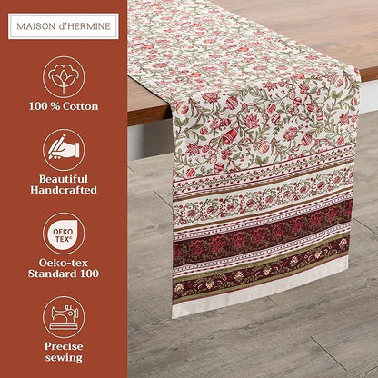 Maison d' Hermine Table Runner 100% Cotton Double Layer Table Runners 72 inches Long for Thanksgiving Christmas Decorations Home Kitchen Dining Party Wedding (Reveillon Au Jardin, 14.5" x 72")