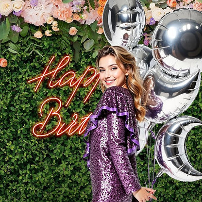Riyidecor Green Leaves Happy Birthday Backdrop Polyester Fabric for Woman Neon Spring Flower Wall Floral Blossom Plant Botanical 7Wx5H Feet Nature Photography Background Birthday Photo Studio Shoot