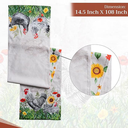 Maison d' Hermine Table Runner 100% Cotton Double Layer Table Runners 108 inches Long Decorative for Home Kitchen Dining Party Wedding Bridal Shower Spring Summer (Basse Cour, 14.50" x 108")