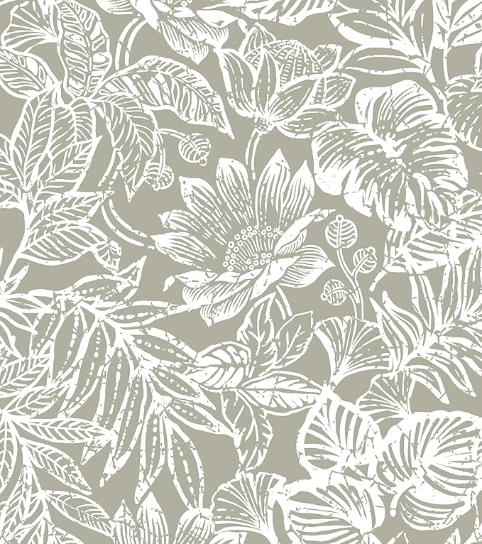 Peel and Stick Wallpaper Vintage Wall Paper Boho Contact Paper Bedroom Bathroom Wallpaper Peel and Stick Grey Brown Tropical Leaf Removable Self-Adhesive Wall Decor 17.3" x 197"