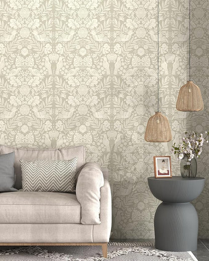 Boho Wallpaper Peel and Stick Wallpaper Vintage Leaf Contact Paper Self Adhesive Wall Paper Removable 17.3" X 393"Beige Art Decoration Floral Wallpapers for Bedroom Home Kitchen Cabinets Vinyl