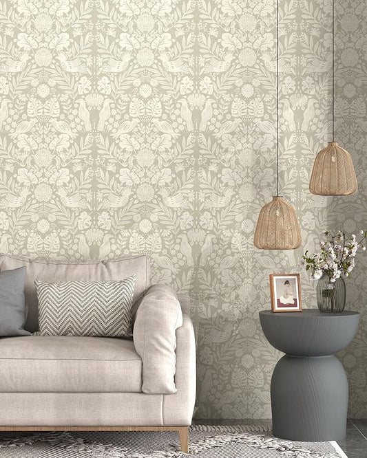 Boho Wallpaper Peel and Stick Wallpaper Vintage Leaf Contact Paper Self Adhesive Wall Paper Removable 17.3" X 197"Beige Art Decoration Floral Wallpapers for Bedroom Home Kitchen Cabinets Vinyl