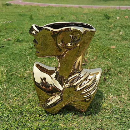 Elegant Gold Ceramic Vase Unique Flower Vase for Home Decor Perfect for Living Room Dining Table Centerpiece (Gold, 1 Pcs)
