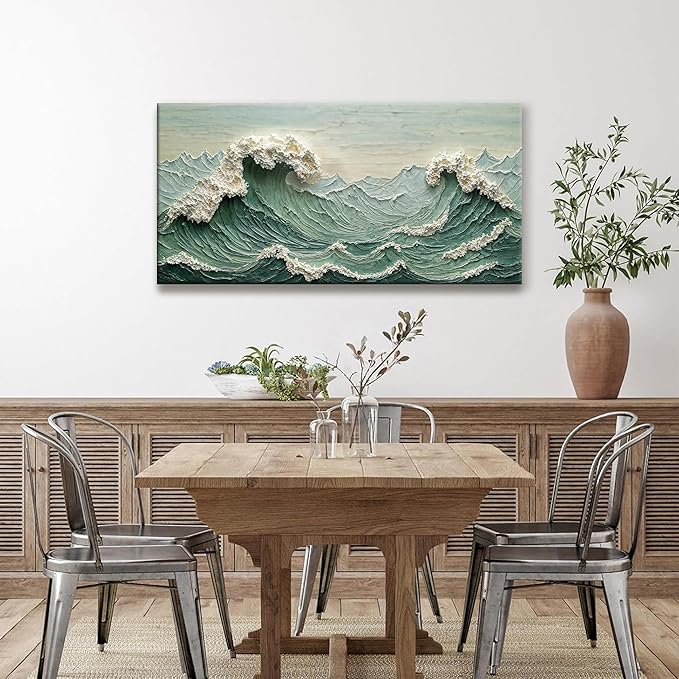 Sea Wave Abstract Wall Art Small Size Modern Green Canvas Wall Art Decor Painting Artwork Abstract Wall Decor Print Picture For Bedroom Office Home Decoration 20"X 40"