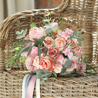 Artificial Flowers Combo Box, Fake Silk Foam Flower Mix with Wire Stem, DIY Wedding Bridal Bouquet Shower Party Home Décor (30-40 Pieces) (Pink)