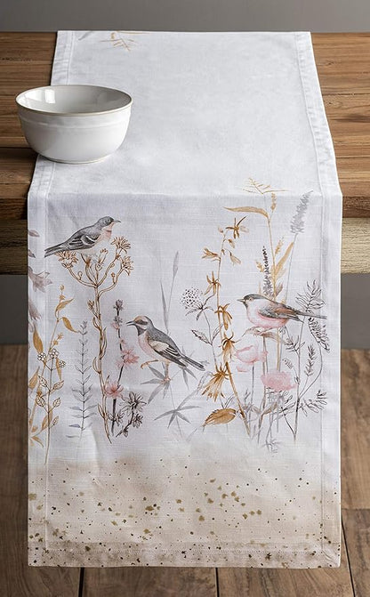 Maison d' Hermine Table runner 100% Cotton Single Layer Table Runners 72 inches long Decorative for Home Kitchen Dining Party Wedding Bridal Shower Spring Summer (Meadow Florals - Beige, 14.50" x 72")