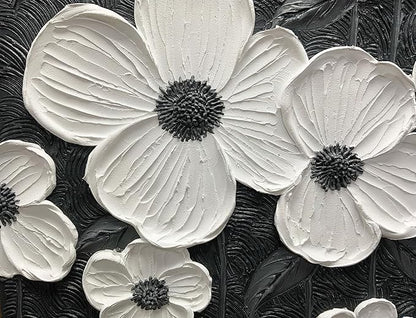 moshinart 24 x 36in Hand-Painted Oil Painting 3D Texture Black White Grey Modern Minimalist Black Abstract Wall Art, Home Office Wall Decoration Petal