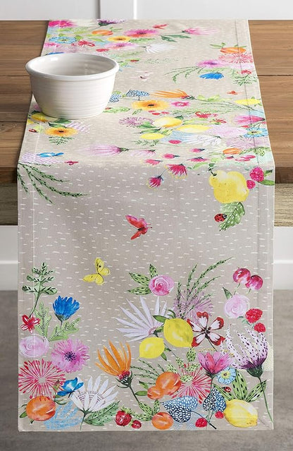 Maison d' Hermine Table Runner 100% Cotton Single Layer Table Runners 108 inches Long Decorative for Home Kitchen Dining Party Wedding Bridal Shower Spring Summer (Jardin D'Ete - Fog, 14.50" x 108")