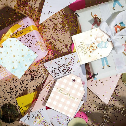 Pro Supply Global 24 Count of 2.5 Inch x 3 Inch Pre Strung Teddy Bears Gift Tag Assorted Printed Designs on Large Cardstock Gift Hang Tags - Ideal to Use on Bags