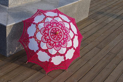 Handmade Fuchsia and White Lace Parasol Umbrella Wedding Bridal 30 Inch Adult Size