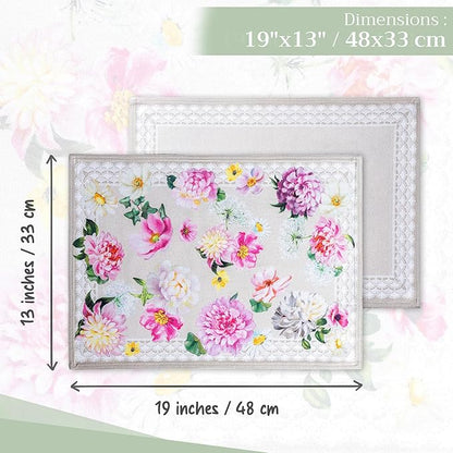 Maison d' Hermine Placemats Set of 4 100% Cotton Washable Cloth Place Mats, Reusable Table Mats for Kitchen Dining Decoration, Party, Restaurant Spring/Summer (Sweet Rose Lavender - Lush, 13" x 19")