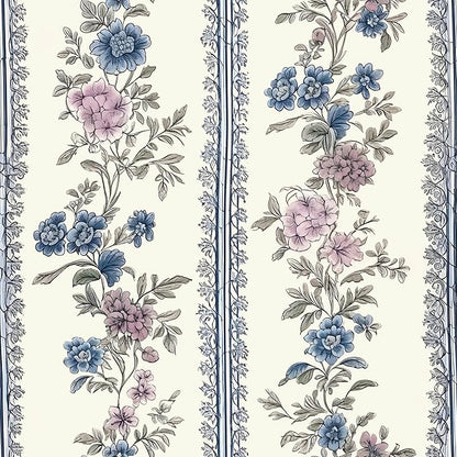 Vintage Floral Wallpaper Peel and Stick Boho Wallpapers 17.5in x32.8ft Blue/Beige Floral Wall Mural Vinyl Removable Self Adhesive Nursery Modern Wallpaper for Bookshelf Cabinets Bathroom Walls