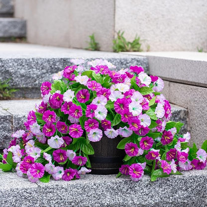 Artificial Fake Hanging Flowers Plants for Outdoor Decoration, 2PCS Faux Silk Morning Glory Long Vines Stems UV Resistant Look Real for Outside Home Porch Patio(Violet)